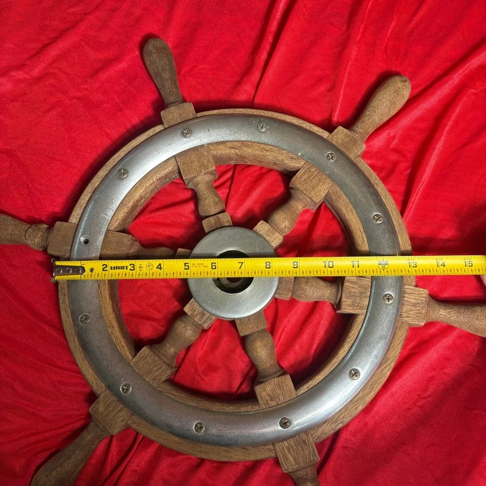 Vtg Wooden Ship Wheel Nautical Maritime Boat Helm Wall Decor 6 Spoke 18 Inch